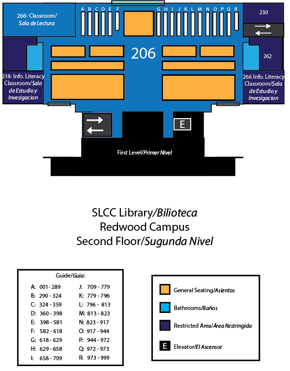 Map for Redwood Campus Markosian Library, second floor.