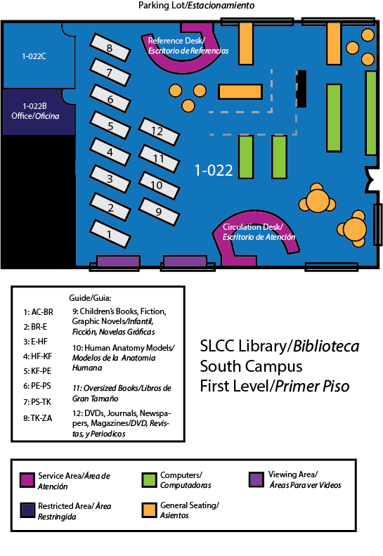 Map for South Salt Lake Campus Library, first floor.