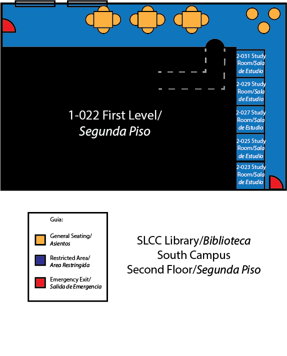 Map for South Salt Lake Campus Library, second floor.