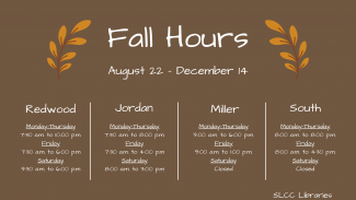Image with fall leaves listing fall hours for all library locations.