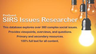Database Spotlight: SIRS Issues Researcher. SIRS (Social Issues Resources Series) Researcher includes thousands of full-text newspaper and magazine articles. Search your topic or pick one of their Leading Issues with pro/con information and viewpoint articles. Extras include a dictionary, thesaurus and maps.